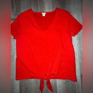 J. Crew Bright Red Short Sleeve Tie-Front Top